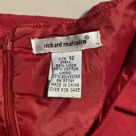 Vintage Richard Malcolm Sleeveless Red Linen Cotton Dress Women's Size 12 EUC - Picture 4 of 5